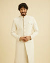 Warm White Bel Buti Patterned Sherwani Set with Sequin Embellishment